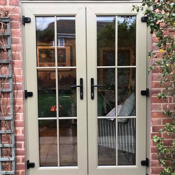 Sage Green French Doors with Stick on Georgian Bar